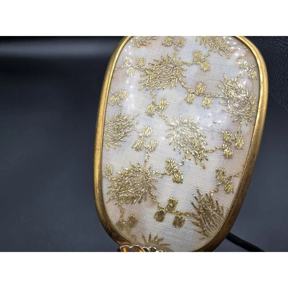 Vanity Vtg Antique Nylon Hair Brush‎ Gold Brass Tone USA